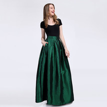 Emerald Green Maxi Skirt Outfit Women Plus Size Taffeta Pleated Party Skirt