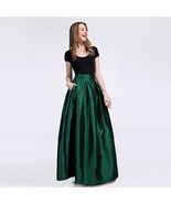 Emerald Green Maxi Skirt Outfit Women Plus Size Taffeta Pleated Party Skirt - $78.99
