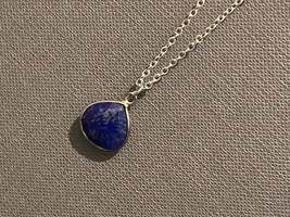 Silver Lapis Lazuli Necklace, Silver Lapis Pendant, September Birthstone Necklac - £28.37 GBP