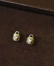 14ct Solid Gold Heart Lock Stud Zirconia Earrings Handmade - locket, gift, 14K - £102.49 GBP