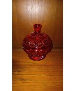 LE Smith Moon &amp; Stars Orange Amberina Glass Lidded Compote Candy Dish 5.... - $21.23