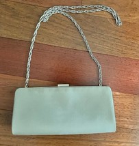 Talbots Evening Bag Clutch Purse Satin With Silver Chain Strap Beige - $19.79