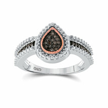 Sterling Silver Round Brown Diamond Teardrop Cluster Ring 1/6 - £121.73 GBP