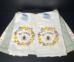 LOT of 6 Kitchen Hand Tea Dish Towels Bee Happy Peach Green Yellow Set N... - $349.30 MXN