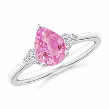 ANGARA Pear Pink Sapphire Solitaire Ring with Trio Diamond Accents - £461.99 GBP