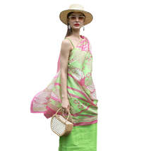 Anyyou 100% Mulberry Silk Pink and Green Long Scarf Luxury Brand Women Beach Sha - £72.67 GBP