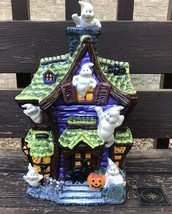 Christopher Radko Halloween Ghost Manor House Cookie Jar 16&quot; Black 2000 - Rare - £379.69 GBP
