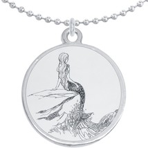 Outline Drawing Mermaid Round Pendant Necklace Beautiful Fashion Jewelry - £8.60 GBP
