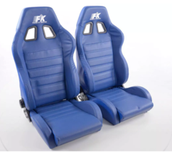 FK Pair Universal Reclining Bucket Sports Seats Blue REAL LEATHER Retro Edition - £358.84 GBP