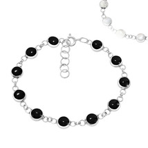 2 In 1 Simulated Black Onyx and White Shell Sterling Silver Tennis Bracelet - £18.76 GBP
