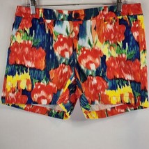 Merona Womens Floral Shorts Size 8 Red Blue Flat Front With Pockets - £12.45 GBP