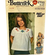 Butterick Vintage Sewing Pattern Girls Smock Top &amp; Iron-On Sz 8 - $9.60