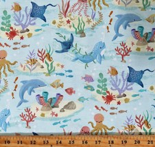 Cotton Cute Ocean Animals Nautical Fish Fishes Fabric Print by the Yard D487.73 - £11.15 GBP