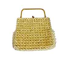VTG Beaded Evening Bag With Gold Metallic Handle And Satin Interior - £15.63 GBP