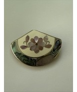 Alpaca Silver Mother of Pearl Inlaid Fan Pin Pendant Brooch Mexico - $27.13 CAD