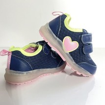Carter&#39;s Toddler Girls Davita Light-Up Sneakers Size 4 Navy Pink Heart Neon - £11.61 GBP