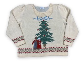 Vtg Sweater Loft New York Womens Christmas Holiday Lace Collar Country USA Sz L - £20.61 GBP