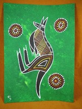 AUS-5 Kangaroo dark green Australian Native Aboriginal PAINTING Artwork T Morgan - £53.66 GBP