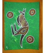 AUS-5 Kangaroo dark green Australian Native Aboriginal PAINTING Artwork ... - £53.92 GBP