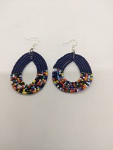 Aesthetic African Arena Maasai Handmade Beaded Dark Blue Earrings - £7.61 GBP