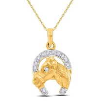 10kt Two-tone Gold Womens Round Diamond Lucky Horseshoe Charm Pendant 1/10 Cttw - £226.13 GBP