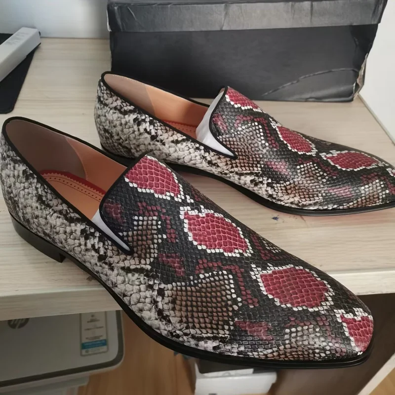 New Fashion Mixed Colors Snake Skin Pattern Loafers Luxury Genuine Leath... - $215.13