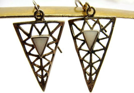 925 Triangle White Stone Earrings Hook Dangle Sterling Silver Vintage Pa... - $29.68