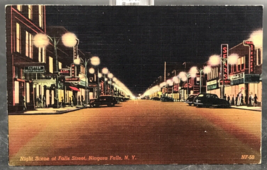 1951 Night Scene at Falls Street Niagara Falls NY Linen Postcard w/Missent Stamp - £7.44 GBP