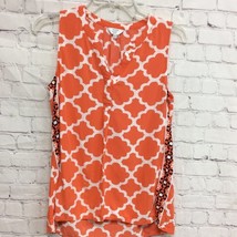 Crown &amp; Ivy Womens Tank Top Orange White Quatrefoil Hi Lo Notch Neck Petites PM - £4.06 GBP