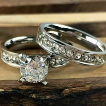 Engagement Ring Set 3.25Ct Round Cut Moissanite 14k White Gold Finish Size 8.5 - £145.19 GBP