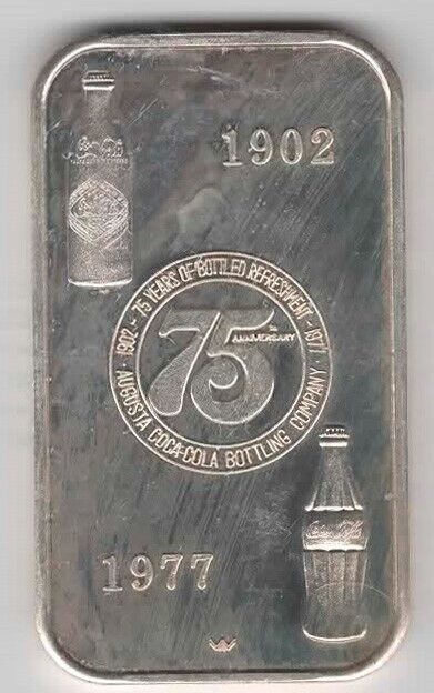 Primary image for Augusta Coca-Cola Bottling Company  75 Years 999 Silver Coin Ingot