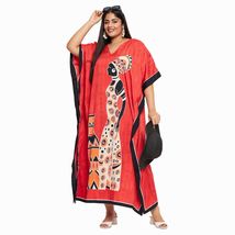 Tribal Printed Red Polyester Plus Size Kaftan Dress for Women - £13.53 GBP