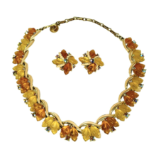 LISNER Necklace Clip Earrings Set Signed Gold AB Crystal Choker Vintage 15” - £73.21 GBP