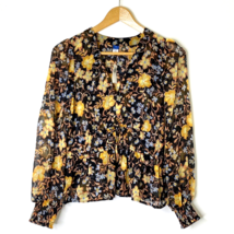 Old Navy Pullover V Neck Waisted Blouse Womens size Small Polyester Black Floral - £17.97 GBP