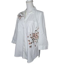 Gloria Vanderbilt Embroidered Button Down Shirt White Pink Floral Womens Large - £28.23 GBP