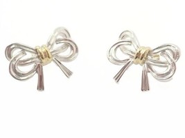 Authentic! Vintage Tiffany &amp; Co 18k Yellow &amp; White Gold Ribbon Bow Earrings - £865.29 GBP