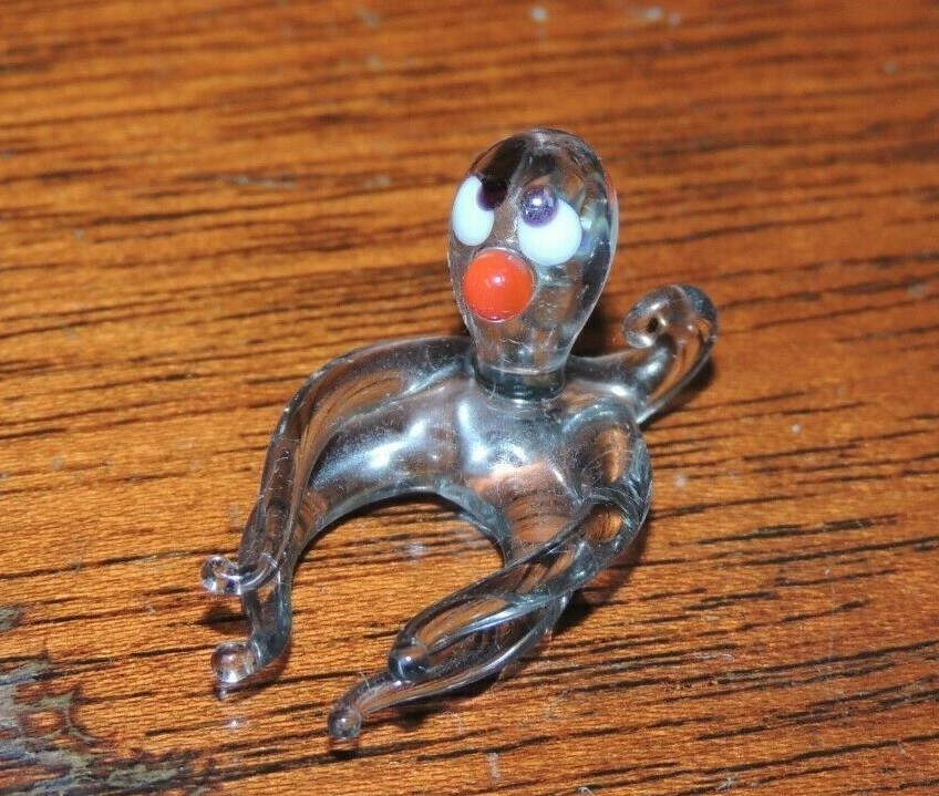 Art Glass Octopus clear 1&quot;x.5&quot;+ unmarked Italian Murano style delicate m... - $9.89