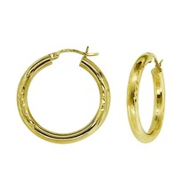 Diamond Cut Hoop Earrings 14K Yellow Gold - £240.00 GBP