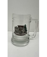 Happy Holidays Christmas Glass Mug With Pewter Badge Beautiful! - $19.75