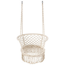 Hanging Hammock Chair Macrame Swing Hand Woven Cotton Backrest Indoor&amp;Outdoor - £78.32 GBP