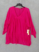 Raya Sun Shirt Womens Sz 2X Fuschia Long Sleeve V-NECK Tie Waist See Through Nwd - $9.99