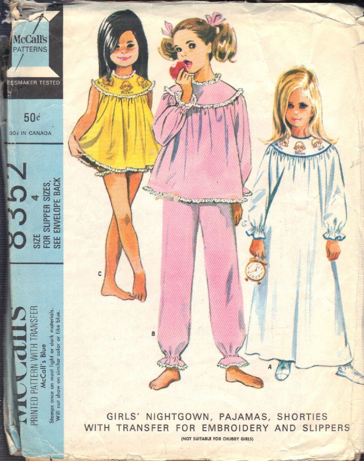 Primary image for McCALL'S PATTERN 8352 SIZE 4 GIRLS' NIGHTGOWN, PAJAMAS, SHORTIES,SLIPPERS