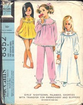 McCALL&#39;S PATTERN 8352 SIZE 4 GIRLS&#39; NIGHTGOWN, PAJAMAS, SHORTIES,SLIPPERS - £2.36 GBP