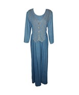 Vintage 90s True Blue Size 14-16  Denim Embroidered Vest Cottage Maxi Dress - £78.65 GBP