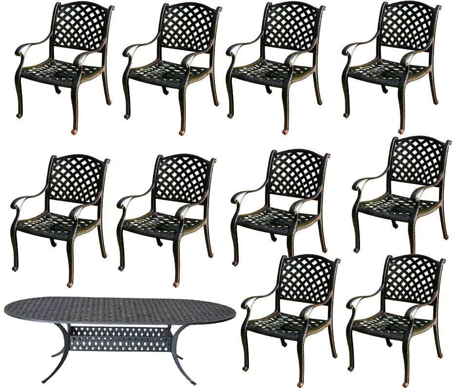 Primary image for 11 piece cast aluminum dining set outdoor patio furniture Nassau table chairs