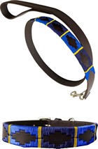 Genuine Leather Waxed Embroidered Polo Dog Collar + Free Matching Lead S - £42.46 GBP