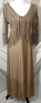 Vintage Evening Dress Gold Ruche w/ Lace &amp; Fringe Sweater Champagne Formal Gown - £174.00 GBP