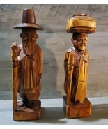Vintage Wood Carved Figures Korean Grandpa Grandma 80s-90s 13&#39;&#39; Folk Art - £122.68 GBP