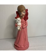 Vtg Ceramic Girl with Dog Plaster Mold Figurine Statuette 70s Aesthetic ... - $20.56