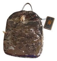 Laurel Dewitt Chocolate Brown Sequin Back Pack Goddess Backpack Gold Tone Straps - £37.33 GBP